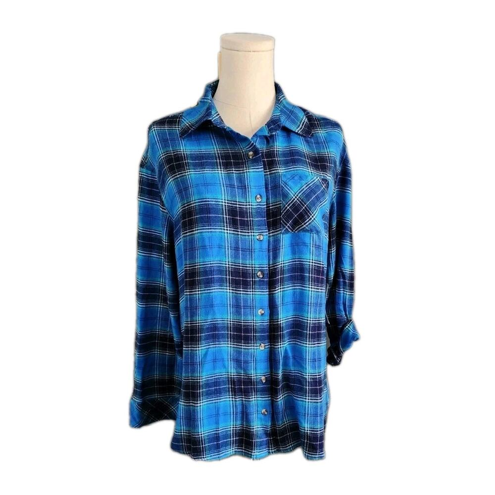 JUSTICE GIRLS Plaid Long Sleeve Button Front Shirt XXL Plus 16P/18P NWT